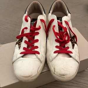 White Sneakers with Red Laces and Leopard Print